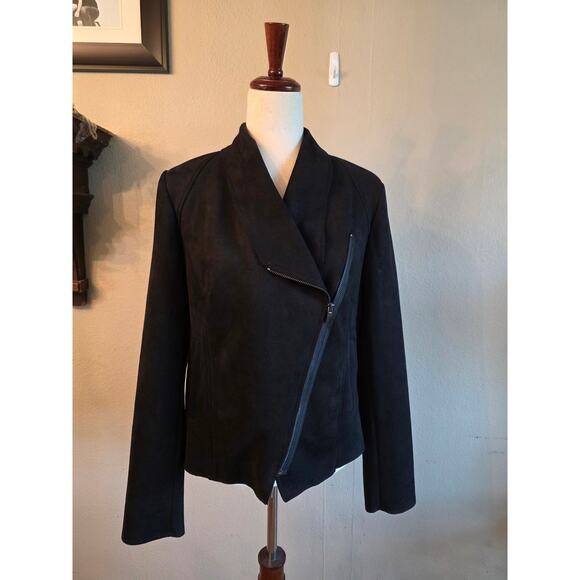 NWT Tahari Faux Leather Women's Draped Moto Jacket SZ Medium Black - Picture 2 of 8